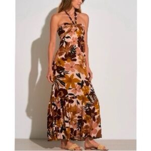 ELAN Pink Polynesia Maxi Halter Tiered Cover-Up Dress NWT Size: M